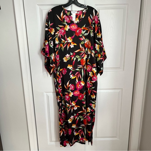 NATORI SATIN FLORAL CAFTAN - Picture 4 of 11